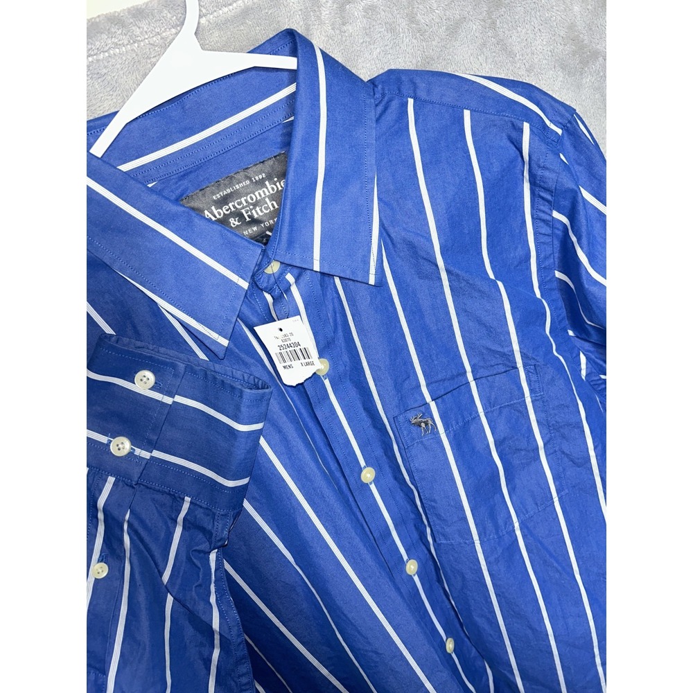 Vintage Y2K Abercrombie & Fitch Button Up Shirt Mens  L Blue Vertical Stripe New
